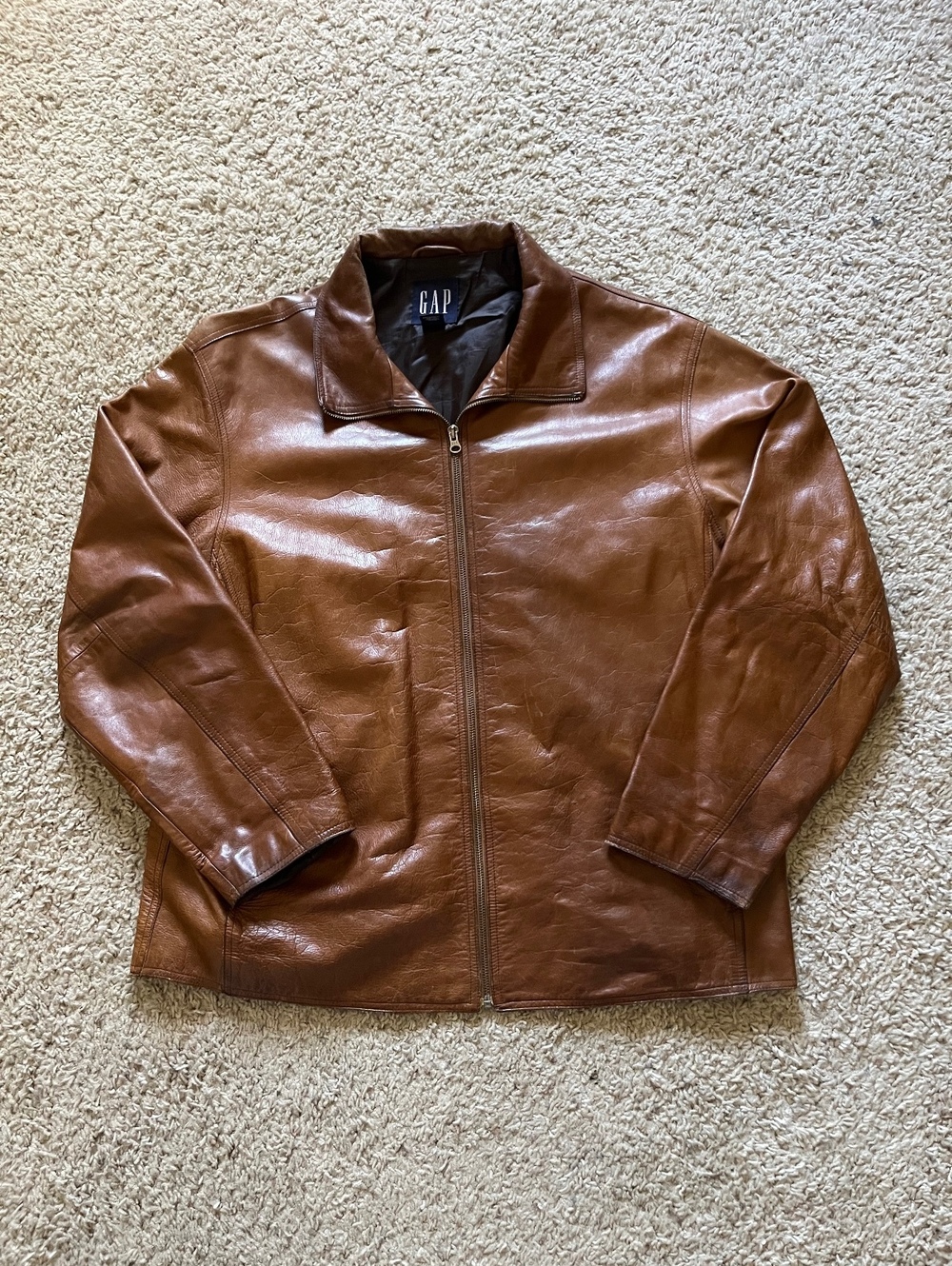 GAP Vintage Brown Men’s Leather Zipup Jacket Handwarmer Pockets XL
